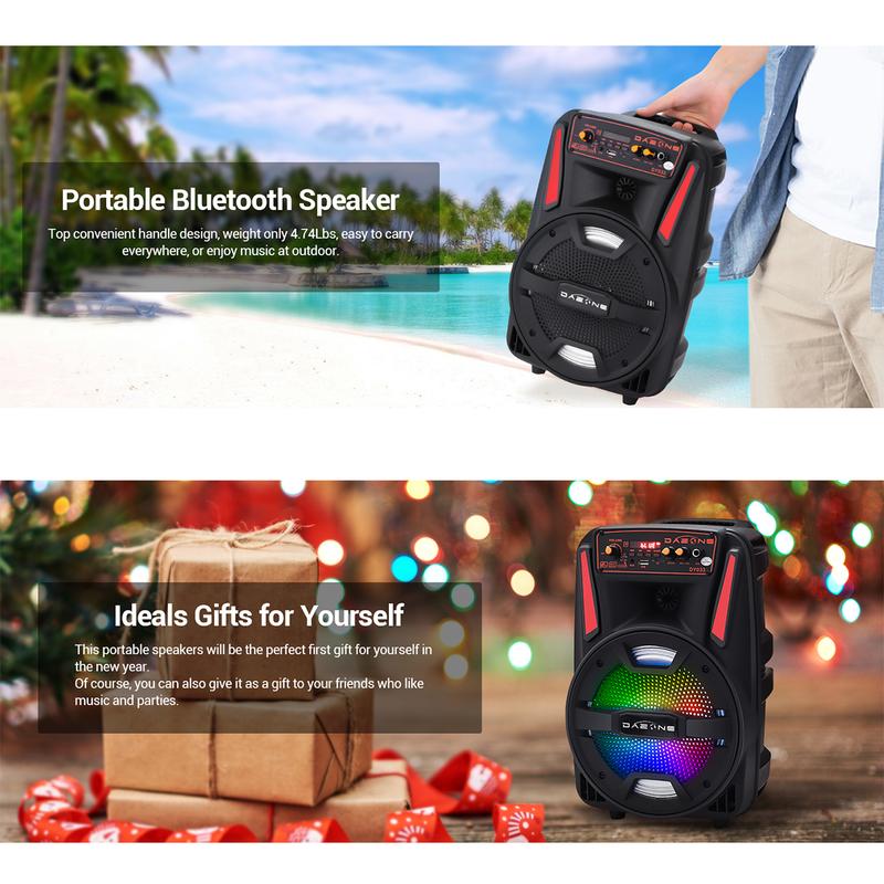 1000W Portable Bluetooth PA Speaker 8" Subwoofer Wireless Rechargeable Speaker With Microphone FM Radio LED - 8